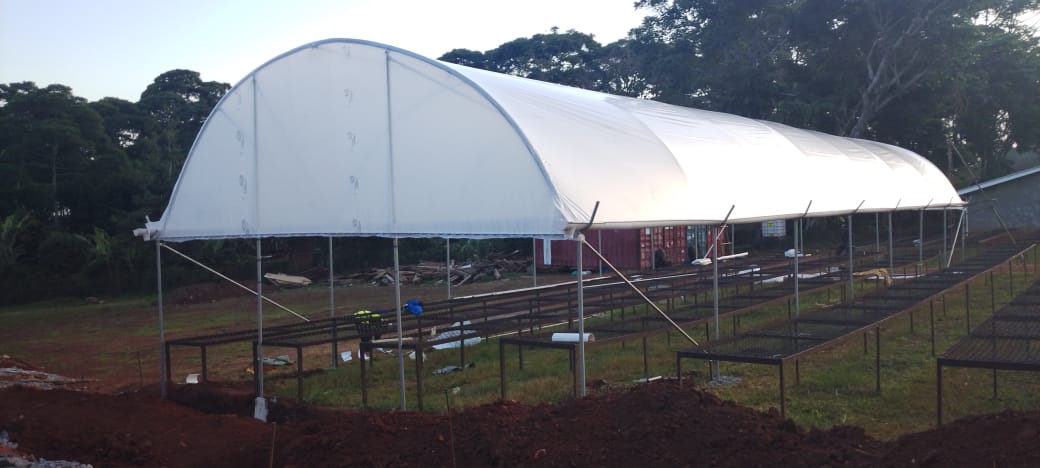 Galvanised steel greenhouse construction in Uganda